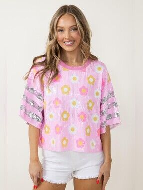 LN Simply Southern Preppy Sequins Daisy Top Shirt✨️